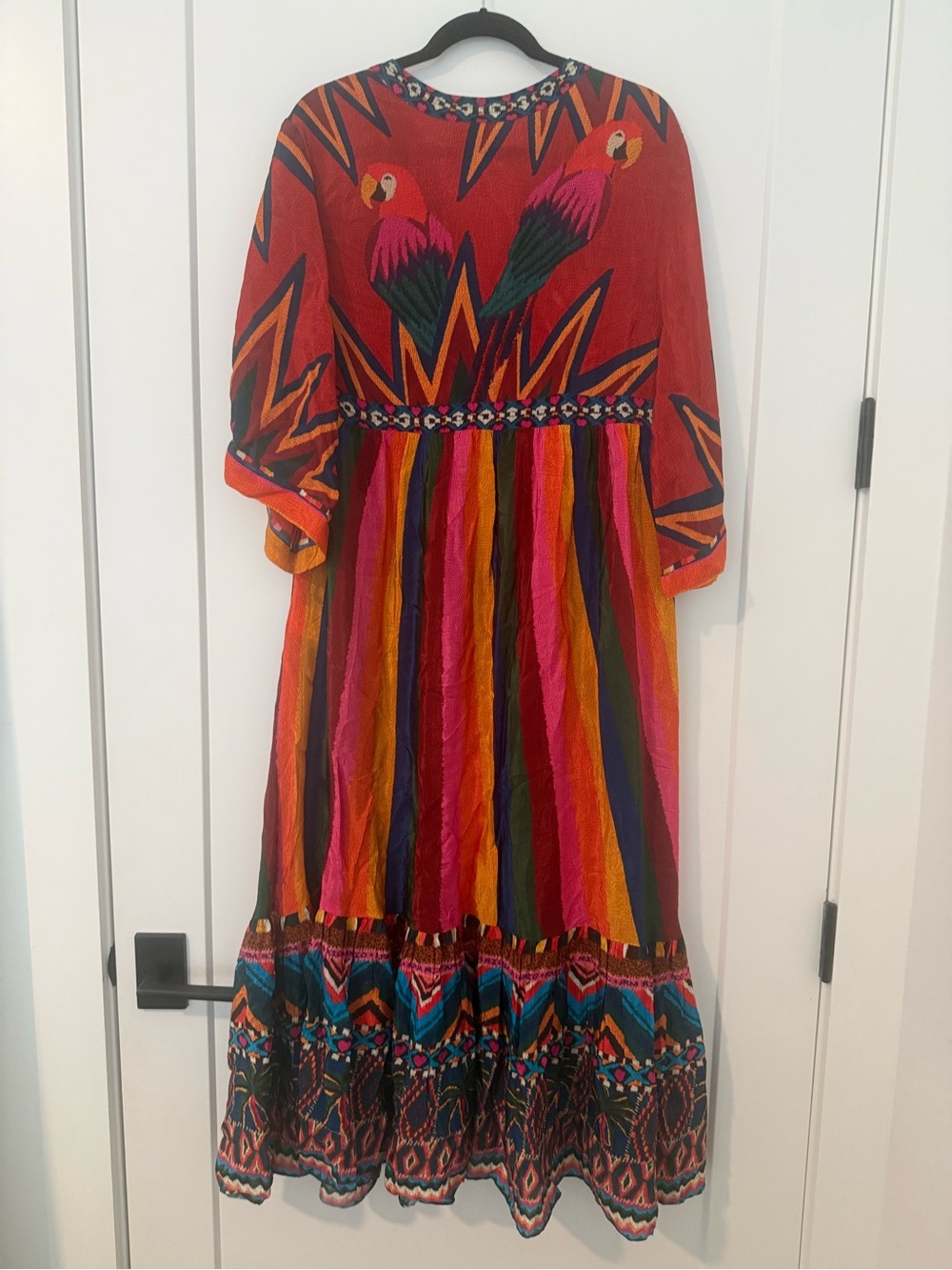 FARM Rio Red Multicolor Striped & Floral Maxi Dress with Embroidered Trim - Picture 2 of 3